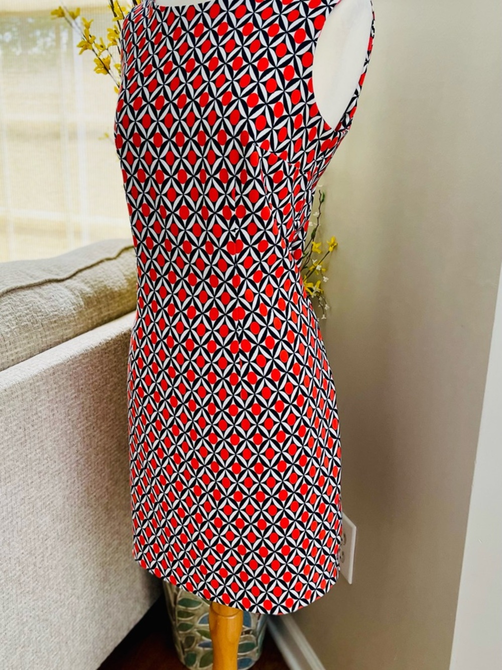 AGB Red, Black and White Geometric Sleeveless Mini Dress Size 12